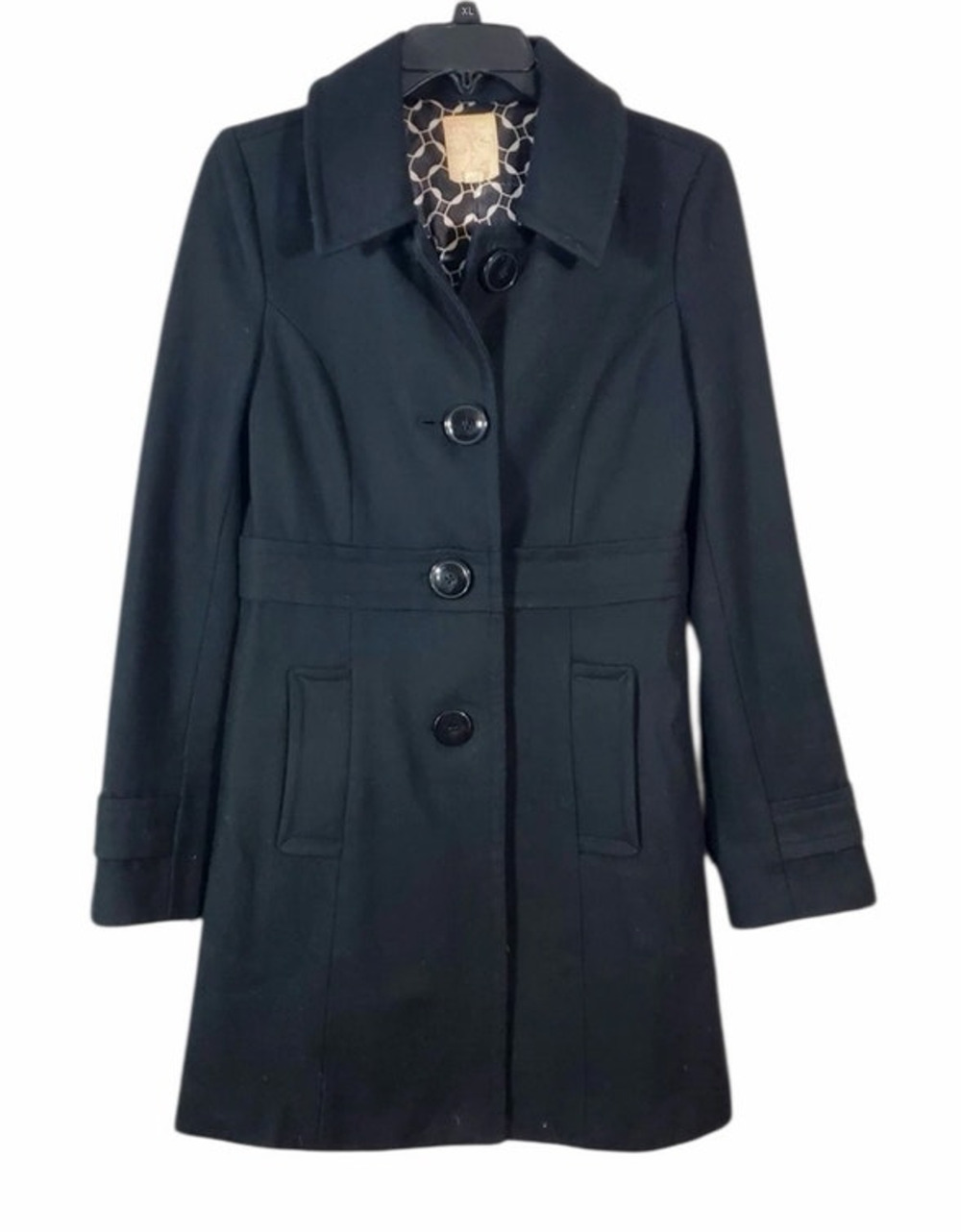 Anthropologie Tulle Womens Medium Black Wool Longline Long Sleeve Button Peacoat - Picture 1 of 10